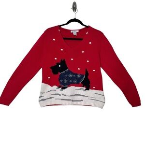Vintage Liz Claiborne Fair Isle Snowflake Scottish Terrier Knit Ugly Sweater